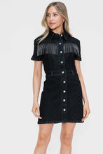 Load image into Gallery viewer, bytos Full Size Embellished Button Down Short Sleeve Denim Dress