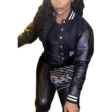 Load image into Gallery viewer, Color block Crop Fleece Baseball Jacket, Medium, 21H-196T005