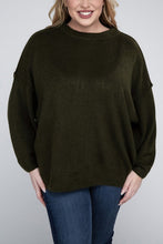 Load image into Gallery viewer, ZENANA Plus Oversized Round Neck Raw Seam Melange Sweater