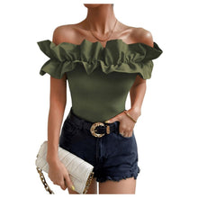 Load image into Gallery viewer, Ruffle Trim Off Shoulder Short Sleeve Blouse Party Top, MEDIUM, 2J-159T002