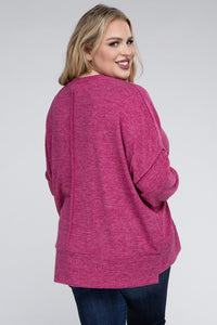 ZENANA Plus Brushed Melange Drop Shoulder Sweater