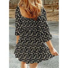 Load image into Gallery viewer, Boho Floral Square Neck Smocked Swing Mini Dress, SIZE XL, 9O-145D002