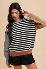 Load image into Gallery viewer, Annie Wear Striped Color Block Round Neck Sweater