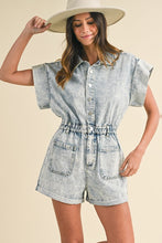 Load image into Gallery viewer, Annie Wear Elastic Waistband Short Sleeve Denim Romper