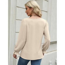 Load image into Gallery viewer, Long Sleeve Khaki Casual Blouses Basic Loose Fit V Neck Top, XL, 11F-194T011
