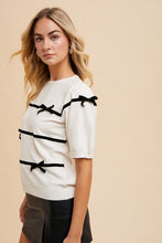 Load image into Gallery viewer, Annie Wear Striped Bow Round Neck Knit Top
