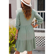 Load image into Gallery viewer, V Neck Button Up Long Sleeve Empire Waist Tiered Mini Dress, 2XL, 5H-138D006