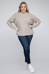 ZENANA Plus Ribbed Brushed Melange Hacci Sweater