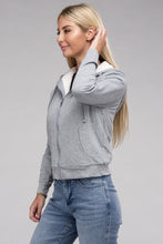 Load image into Gallery viewer, Ambiance Apparel Fuzzy Trim Zip-Up Crop Hoodie