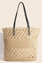 Load image into Gallery viewer, Faux Leather Handle Knitted Tote Bag