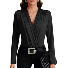 Load image into Gallery viewer, Wraped V Neck Ruched Long Sleeve Bodysuit Top, Large, 22I-197T007