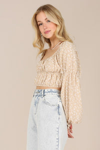 Lilou LS square neck floral crop top