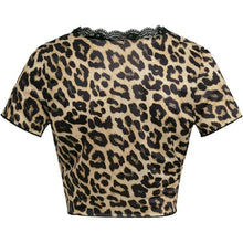 Load image into Gallery viewer, Y2k Lace Leopard Print Tee Crop Top, SZ XS, 5C-152T007
