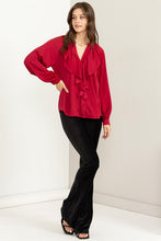 Load image into Gallery viewer, HYFVE TRY TO KEEP UP LONG SLEEVE RUFFLED BLOUSE