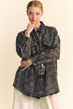 Load image into Gallery viewer, Curved Hem Diamond Quilted Button Up Denim Shacket Front