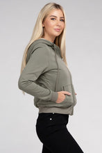 Load image into Gallery viewer, Ambiance Apparel Fuzzy Trim Zip-Up Crop Hoodie