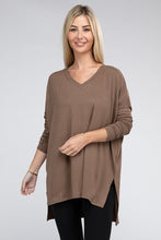 Load image into Gallery viewer, ZENANA Dolman Long Sleeve V-Neck Side Slit Hi-Low Hem Top