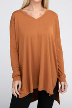 Load image into Gallery viewer, ZENANA Dolman Long Sleeve V-Neck Side Slit Hi-Low Hem Top