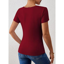 Load image into Gallery viewer, V-Neck Short Sleeve Shirts Metal Ring Decor Fitted Blouse, Small, 1Q-185T003
