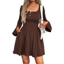 Load image into Gallery viewer, Square Neck Button Down A Line Pleated Dress, Large, 7F-184D003