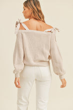 Load image into Gallery viewer, MABLE Off Shoulder Self Tie Strap Button Down Sweater