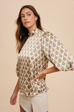 Load image into Gallery viewer, Annie Wear Tie Back Abstract Print Mock Neck Half Sleeve Blouse