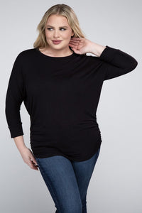 ZENANA Plus Luxe Rayon Boat Neck 3/4 Sleeve Top