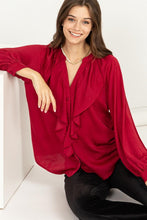 Load image into Gallery viewer, HYFVE TRY TO KEEP UP LONG SLEEVE RUFFLED BLOUSE