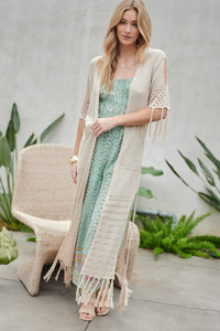 SOLID LONG CARDIGAN WITH FRINGE