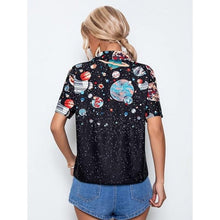 Load image into Gallery viewer, Casual V Neck Collared Button Up Blouse Top, MEDIUM, 9E-145T010