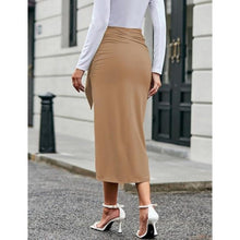 Load image into Gallery viewer, Ruched Khaki Pencil Skirt High Waist Wrap Tie, SIZE MEDIUM, 6G-149B002