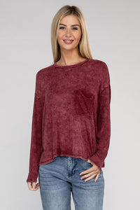 ZENANA Washed Ribbed Dolman Sleeve Round Neck Top