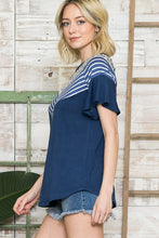 Load image into Gallery viewer, Orange Farm Clothing Multi Fabric Contrast Ruffle Sleeve Knit Top