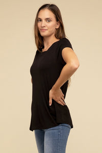 ZENANA Round Hem Rayon Short Sleeve Top