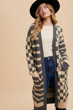 Load image into Gallery viewer, Annie Wear Checkered &amp; Striped Open Front Long Sleeve Cardigan