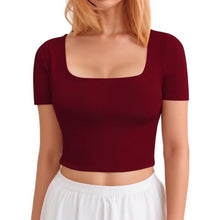 Load image into Gallery viewer, Short Sleeve Square Neck Crop Top, XXL, 7E-154T007