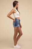 ZENANA Mid Rise Raw Frayed Hem Denim Shorts