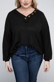 ZENANA Plus Brushed Waffle V-Neck Button Detail Sweater