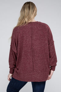 ZENANA Plus Brushed Melange Drop Shoulder Sweater