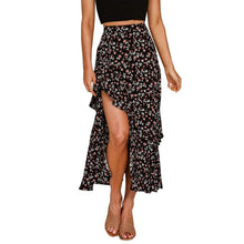 Load image into Gallery viewer, Boho Floral Elastic Waist Split Ruffle High Low Maxi Skirt, SMALL, 6J-169B001