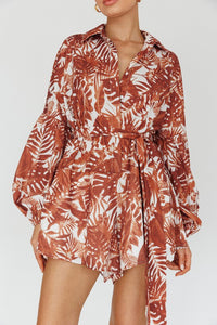 One and Only Collective Inc Leaves Print Puff Sleeved Romper