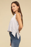 ZENANA Shark Bite Side Slit Short Sleeveless Top