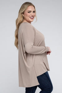 ZENANA Plus Dolman Sleeve V-Neck Side Slit Hi-Low Hem Top