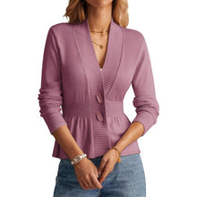 Load image into Gallery viewer, Long Sleeve Cropped Button Front Peplum Top, XL, 6L-195T006