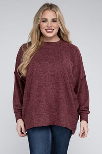 ZENANA Plus Brushed Melange Drop Shoulder Sweater