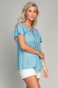 Nuvi Apparel Tie Neck Butterfly Sleeve Blouse