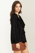 Load image into Gallery viewer, HYFVE TRY TO KEEP UP LONG SLEEVE RUFFLED BLOUSE