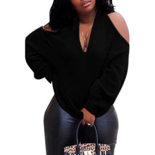 Load image into Gallery viewer, Multi Way Halter Neck Cold Shoulder Knit Pullover Sweater, Large, 13L-189T006
