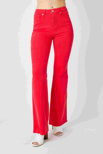 Tummy Control Garment Dyed Flare Jeans Front