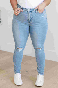 Judy Blue Eloise Mid Rise Control Top Distressed Skinny Jeans